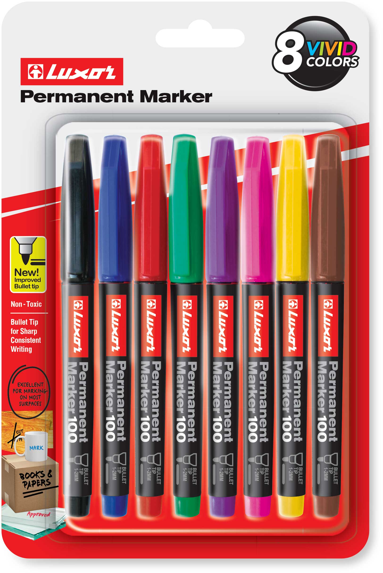 1-2 6 COLOUR SET*IDEAL FOR BACK TO SCHOOL* LUXOR PERMANENT MARKERS MEDIUM NIB 